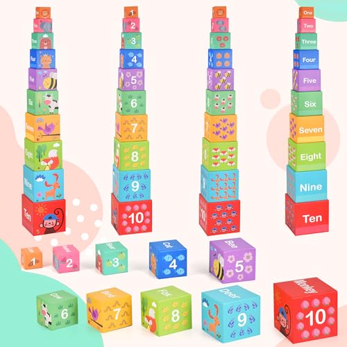 Image of Wooden Number Building Blocks & Stacking Toys for Toddlers 3+ Years Old, Digital Building Blocks, 1-10 Digital Blocks Toys, Balance Competition Toy, Educational Gift for Kids Boys and Girls