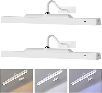 Cordless White Picture Lights for Wall Artworks - Wireless Remote, 3 Modes Dimmable 350LM Above Frame Lighting, 5000mAh Rechargeable Battery Wall Mount for Photo, Gallery,Paintings,Dartboard(2-Pack)