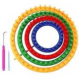 Curtzy Telar Circular de Plástico Set con Aguja y Gancho (Pack de 6) Tamaños de 14, 19, 24 y 29 cm - Telares para Tejer Sombreros, Bufandas y Suéter - Telares para Tejer Adultos y Niños