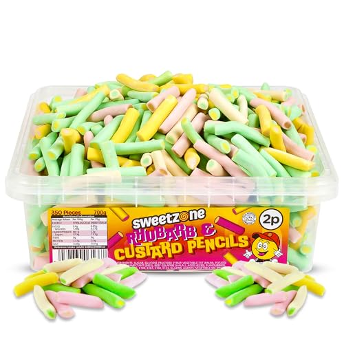 Sweetzone Rhubarb and Custard Pencils 700g 350pcs Retro Sweets Rhubarb and Custard Sweets Sugar Sticks Sweet Box Sweet Tub Rhubarb and Custard Box of Candy Candy Pencils Sweeties for Kids