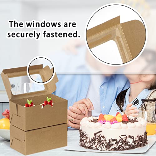 Coolty 50pcs Cupcake Boxes 2 Holes with Window and Insert Bakery Pastry Packaging Boxes for Muffins Cupcakes Small Cakes Desserts Cookies Pies (Brown) - Image 2