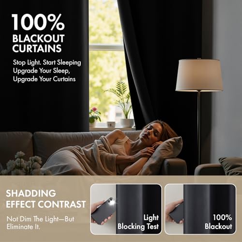 Image of MIULEE Grey 100% Blackout Curtains for Bedroom 40x84 Inch Long 2 Panels Set | 2 Thick Layers Thermal Insulated Window Curtains with Black Liner, Noise Reducing Grommet, Drapes for Living Room, 2 Panels