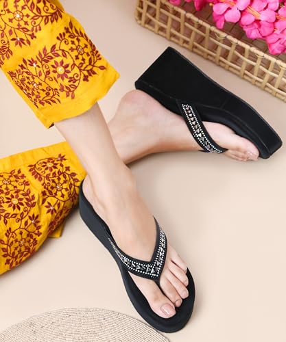 Image of JM LOOKS Elegant Mid-Wedge Sandal for Women Comfortable Slip-On Cross-Strap Design with Decorative Front Detail and Flexible Sole