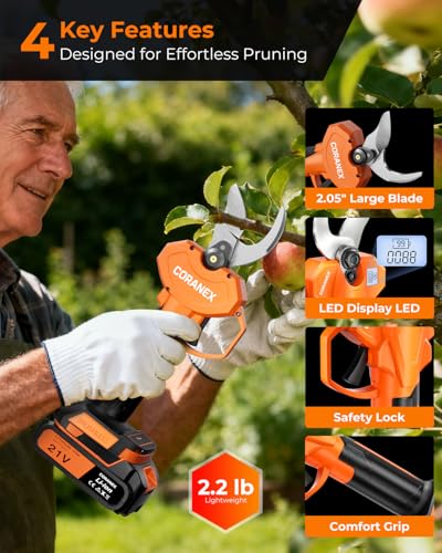 Image of 2.05'' / 56 mm Cordless Electric Pruning Shears | Longer Runtime | Brushless Motor | Anti-Slip Handle | Safety Switch | Ideal for Garden, Orchard & Tree Trimming