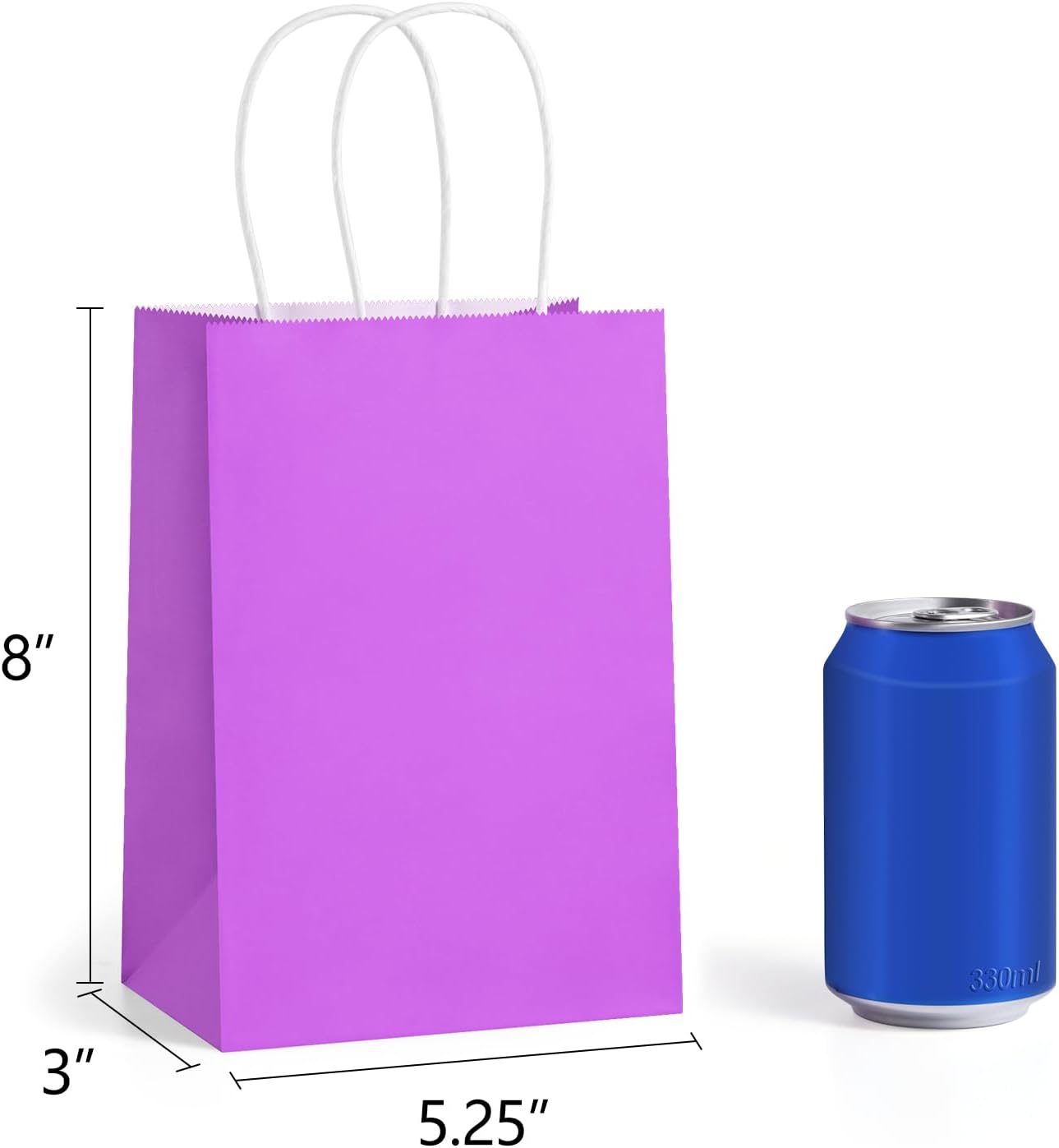 BagDream 5.25x3x8 Inch 100Pcs Purple Gift Bags with Handles Small Kraft Paper Bags Bulk for Welcome Party Favors, Baby Shower, Goody, Treat, Retail, Grocery Paper Sacks - Image 2
