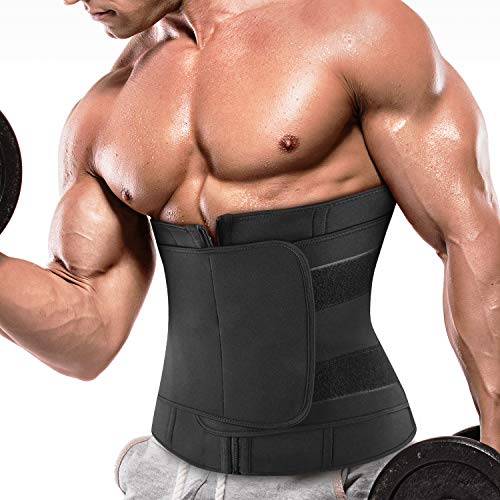 Mens Neoprene Abs Sauna Sweat Band Belly Slimming Belt Active Waist Trainer Trimmer with Adjustable Strap(Black Waist Trimmer, S)