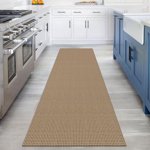 KOZYFLY Runners for Hallways 3x8 ft Washable Kitchen Runner Non Slip Rubber Backed Hall Runners Cotton Entryway Runner Rugs Floor Carpet for Indoor Backdoor Bedroom Kitchen, Tan/Orange/Brown