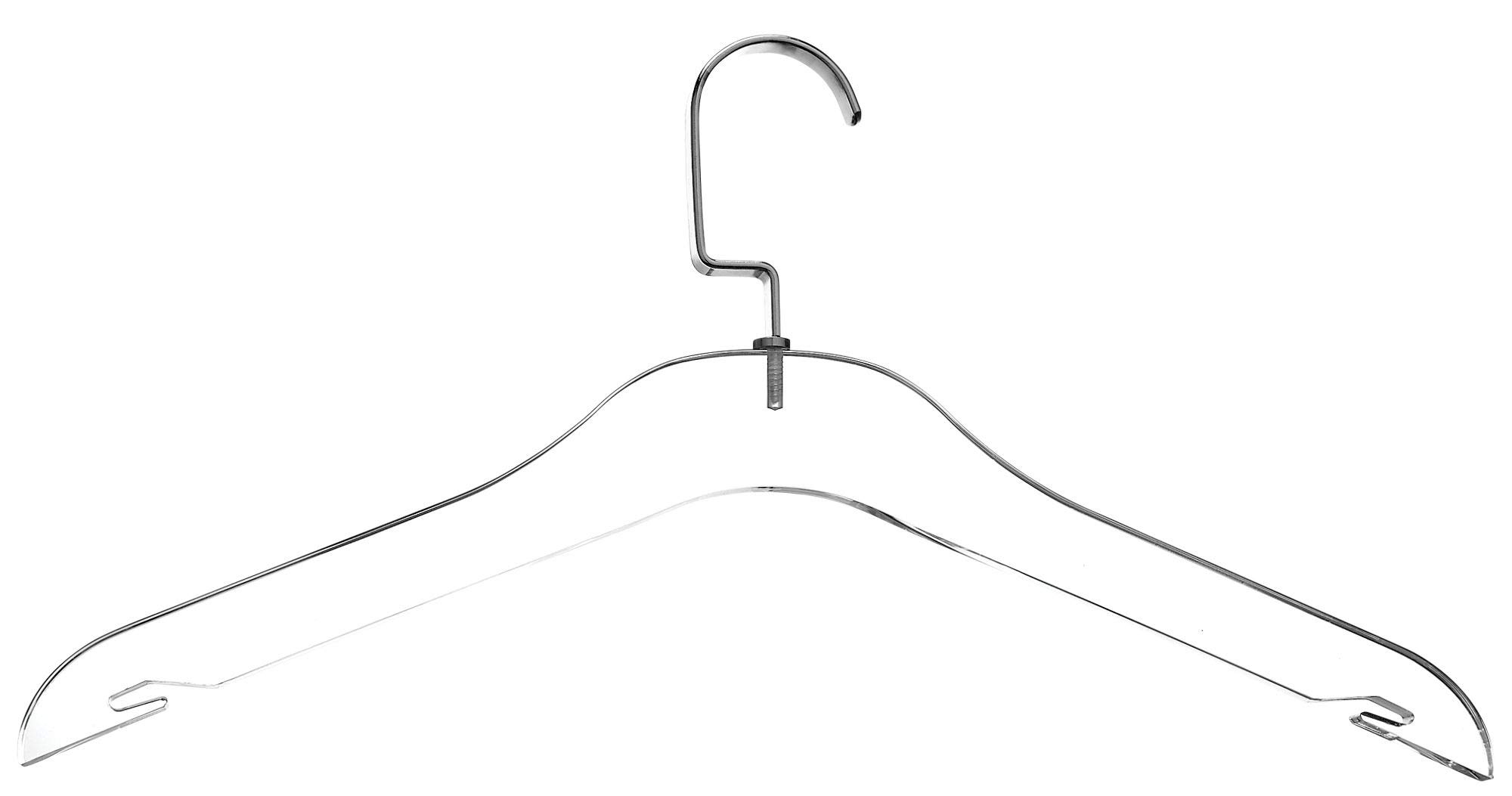 Klare Acryl-Kleiderbügel, 10 Stück, stilvoller und robuster Schrank-Organizer mit silberfarbenen verchromten Stahlhaken, rutschfeste Kerben für Anzugjacke, Pullover, Bluse und Kleid Designstyles