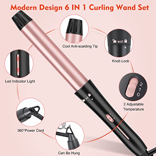 Image of Curling Iron Set, USHOW Curling Wand Set Hair Iron Kit Instant Heat Up Hair Curler with Interchangeable Tourmaline Ceramic Barrels (0.35'' to 1.25'') Temperature Adjustments, with Gloves
