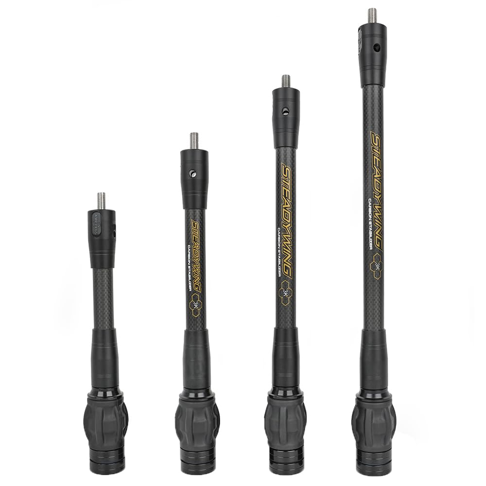 SHARROW Stabilisateur d'arc en Carbone pour Arc à Poulies, Noyau Flexible avec Système d'amortissement et Kit de Poids, Barre d'équilibre 6" 8" 10" 12" Tige Absorbeur de Chocs