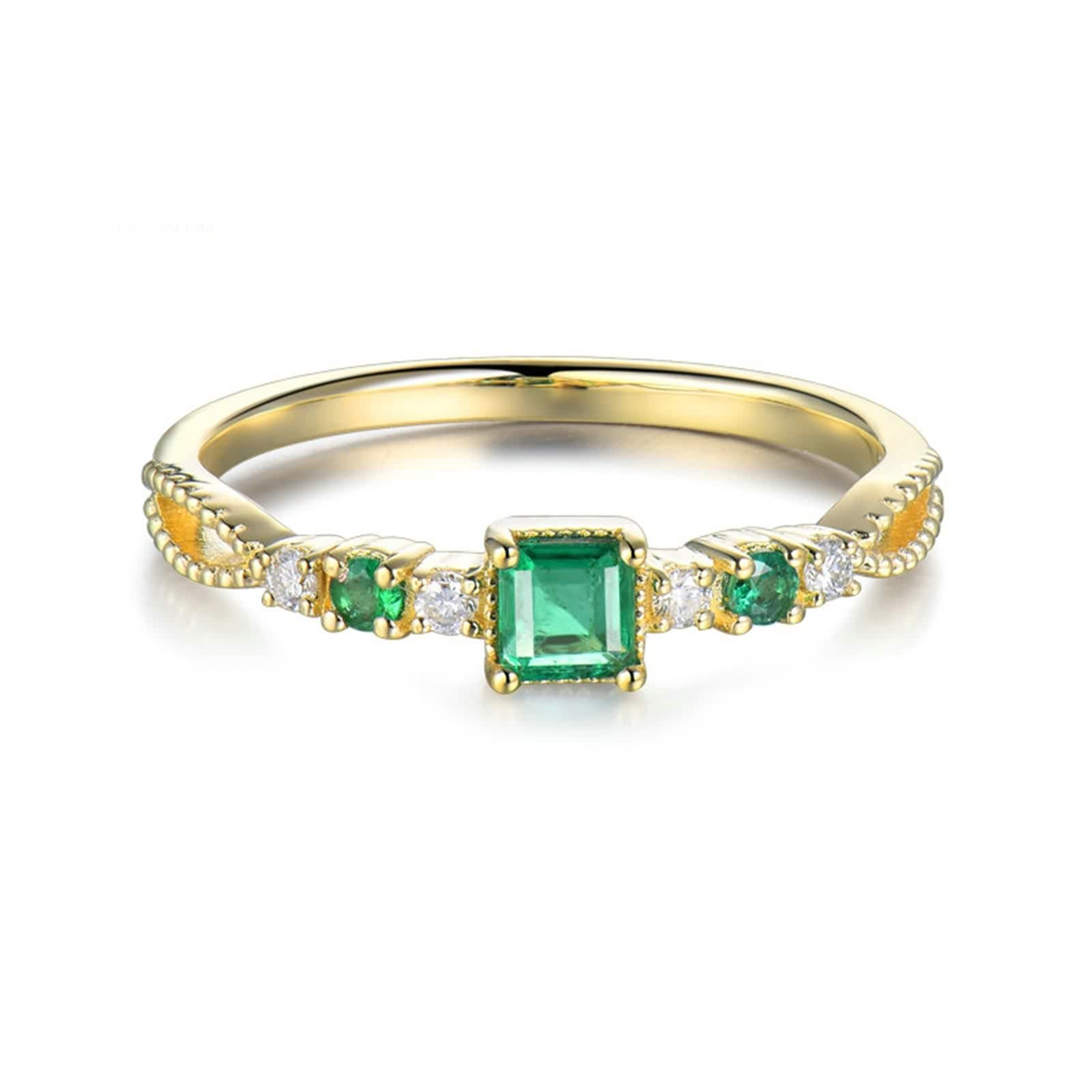 Anillos Mujer con Esmeralda, Anillos Novios Oro Amarillo para Esposa Novia Ajuste Cómodo