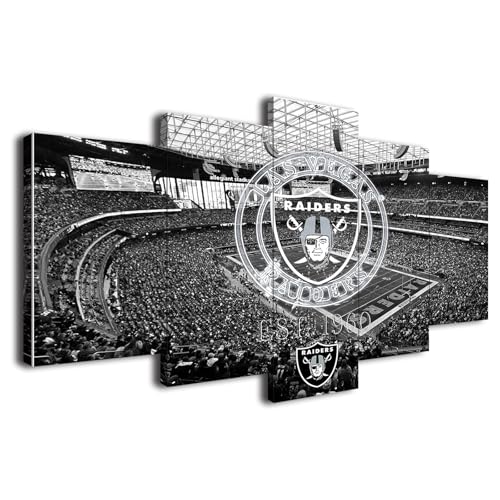 Las Vegas City Raiders American Football Poster Black and White Stadium Neon Badge Canvas Wall Art Print Home Decor Pattern 5 Large Framed Picture Direct Hanging (style1 60x100cm-Framed-5pcs)