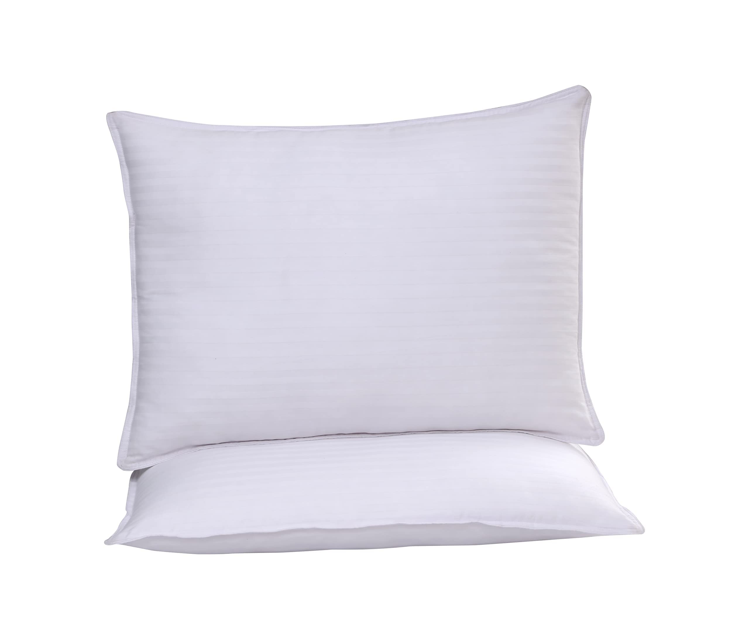 GOLD TEXTILES Bed Pillows for Sleeping - Extra Firm Hotel Quality Cooling Pillow - Back, Stomach and Side Sleeper Pillow (White Stripes, Pack of 2)