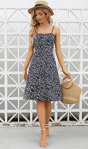 Image of Berydress Women's Casual Beach Summer Dresses 2026 Solid Cotton Flattering A-Line Spaghetti Strap Button Down Midi Sundress