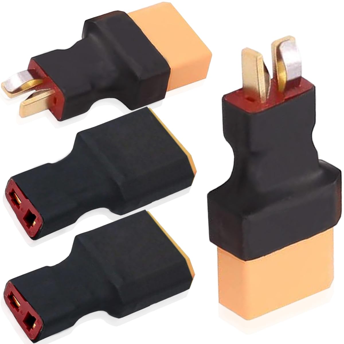 Xiatiaosann 4 sztuki XT90 adapter wtyczki na wtyczkę/gniazdo T, XT90 wtyk/gniazdo na wtyk T / gniazdo bez kabla adapter przyłącze do samochodu RC łodzi drona Lipo akumulator ładowarka