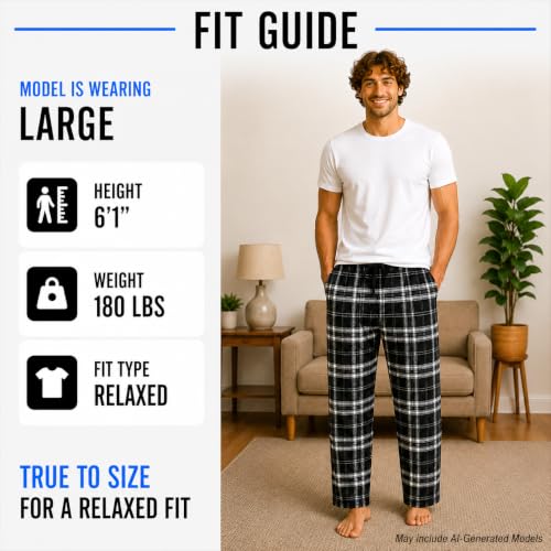 Image of Essential Elements Mens 3 Pack PJ Cotton Flannel Plaid Pajama Lounge Pants