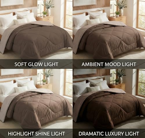 Image of VAS COLLECTIONS Double Size Cotton Reversible Comforter (228x254 cm) | 220 GSM Soft & Breathable AC Quilt | Lightweight All Season Bedding for Double Bed (Espresso Brown)
