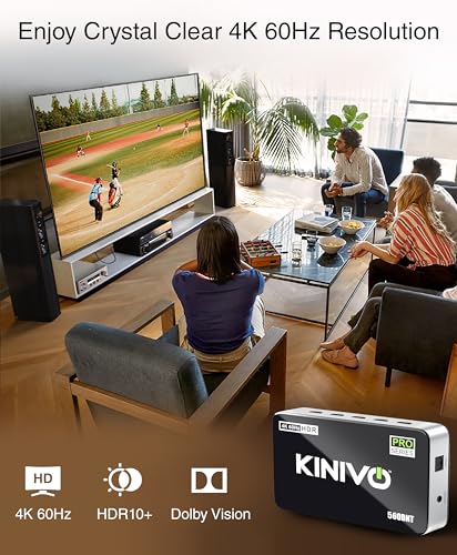 Image of Kinivo HDMI Switch with Audio Extractor 560BNT (5 in 1 Out Hub, Toslink Optical Audio Port, SPDIF, 4K 60Hz Switcher, 18Gbps, IR Remote) - Compatible with Gaming Console, Cable TV, PC, Dolby Digital