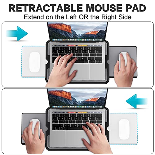 Abovetek Portable Laptop Lap Desk W/ Retractable Left/Right Mouse Pad Tray, Non-Slip Heat Shield Tablet Notebook Computer Stand Table W/ Sturdy Stable Cooler Work Surface For Bed Sofa Couch Or Travel #TOP2