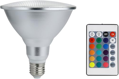 PAR38 Bombilla LED de colores, RGB + blanco frío E27 45 W 6000 K, control remoto de luz diurna, reflector LED para interiores y exteriores, lámpara