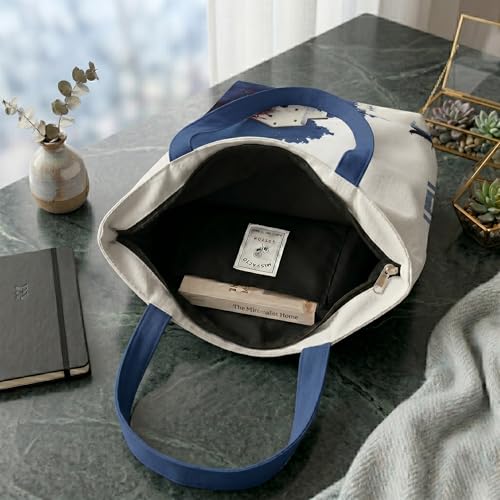Image of Canvas Tote Bag with Zipper for Women| Inside Pocket | Cotton College Shoulder Bag | Stylish Travel Sling & Handbag for Daily Use | Cotton Canvas Fabric