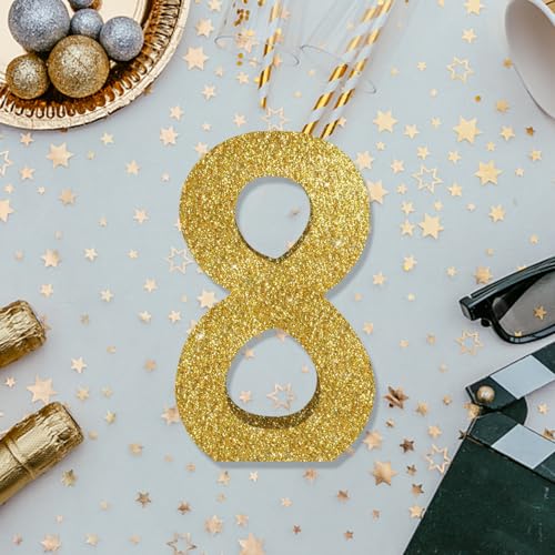 Image of TONIFUL 7.8 Inch Gold Glitter Number 8 Wooden Table Centerpieces Birthday Party Decorations,Shining Golden Digit 8 for Birthday Decorations,New Year,Graduation Decoration,Anniversary,Prop (1 Pack)