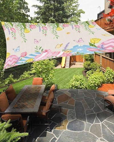 Boanket Sun Shade Sail 8' x 10', Spring Easter Rectangular Waterproof Outdoor Sun Shades, Rustic Floral Botanical Easter Eggs Shade Cloth for Patio Deck Terrace Garden Lawns Beach Backyard