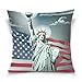 Linomo Housse de Coussin 40,6 x 40,6 cm, Statue de la Liberté Drapeau Américain Décoratif Housse de Coussin pour Canapé Lit Maison, Coton, Multicolore, 41 x 41 cm