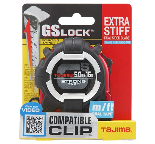 TAJIMA GS-C16/5MBW Mètre ruban avec clip et crochet compatibles 5 m x 2,5 cm