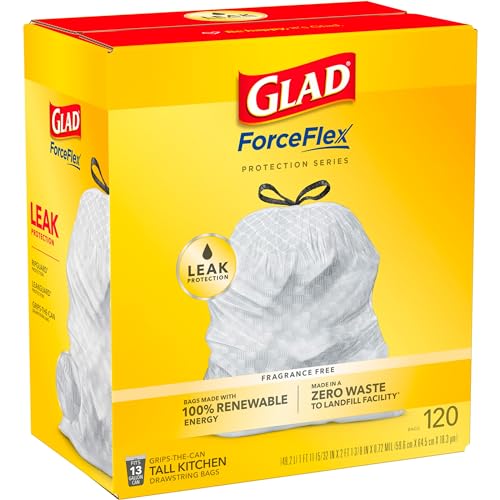 Glad Trash Bags, ForceFlex Tall Kitchen Drawstring Garbage Bags, 13 Gallon, Unscented, 120 Count. - Image 7