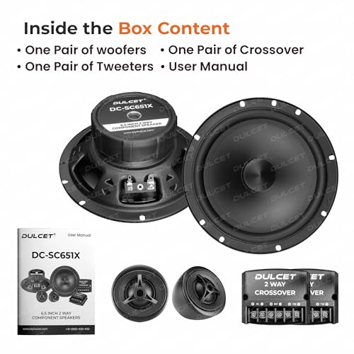 Image of DULCET DC-SC651X 6.5 Inch 2 Way 4 Ohms Component Car Speaker with Silk Dome Tweeter