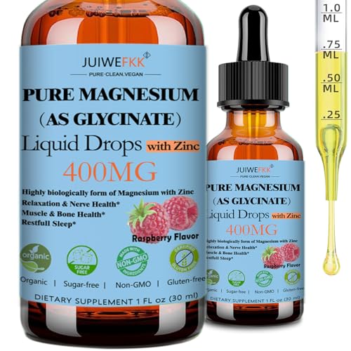 Pure Magnesium Glycinate 400mg Liquid Drops, High Absorption Chelated Calm Magnesium with Zinc for...
