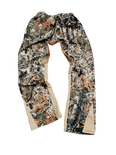 Men's Y2K Camo Print Straight Leg Pants Drawstring Waist Loose Trousers Summer Autumn Pant Streetwear