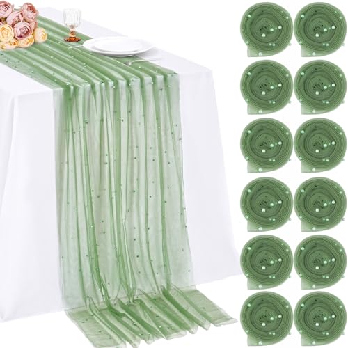 Tulle Pearl Table Runner Set (12pcs) 10ft w/ 3mm acrylic pearls