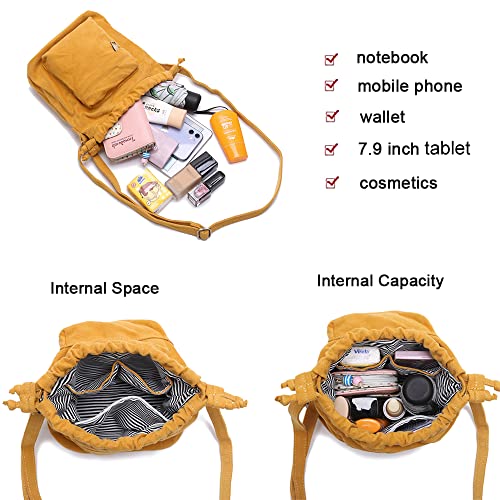 Crossbody Bags for Women Small Canvas Drawstring Bucket Purse Cute Little Boho Bag4