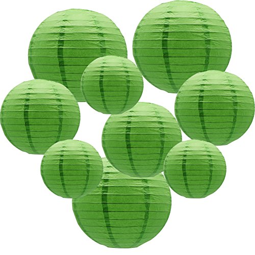 ADLKGG Round Hanging Paper Lanterns Decorations for Party Wedding Birthday Baby Showers Christmas Supplies, Green 12'', 10'', 8'', 9 Pack