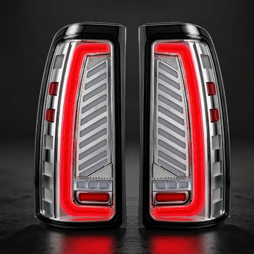 Image of Sequential Led Tail Lights Fit for 1999-2002 Chevy Silverado 1500 /2500,1999-2006 GMC Sierra 1500 /2500 /3500, Starting Animated Dynamic Turn Signal,Reverse Light,Brake Light,Rear Light Assembly, Clear C