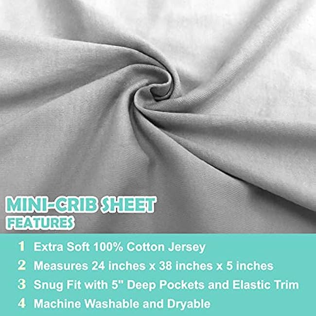 TL Care 100% Natural Cotton Fitted Mini Crib Sheet 38 x 24 - Soft & Breathable Small Nesting Portable Crib Sheet, Fits Pack N Play Mattresses, Gray, for Boys & Girls
