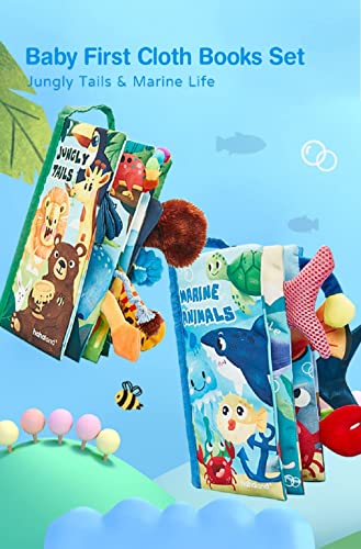 hahaland Babybuch Stoffbuch 2 Stück,Baby Spielzeug ab 0 3 6 Monate,3D Wald & Meerestier Muster Fühlbuch Knisterbuch,Quiet Book für Kinderwagen,Neugeborene Weihnachten Geschenk für Baby Jungen Mädchen