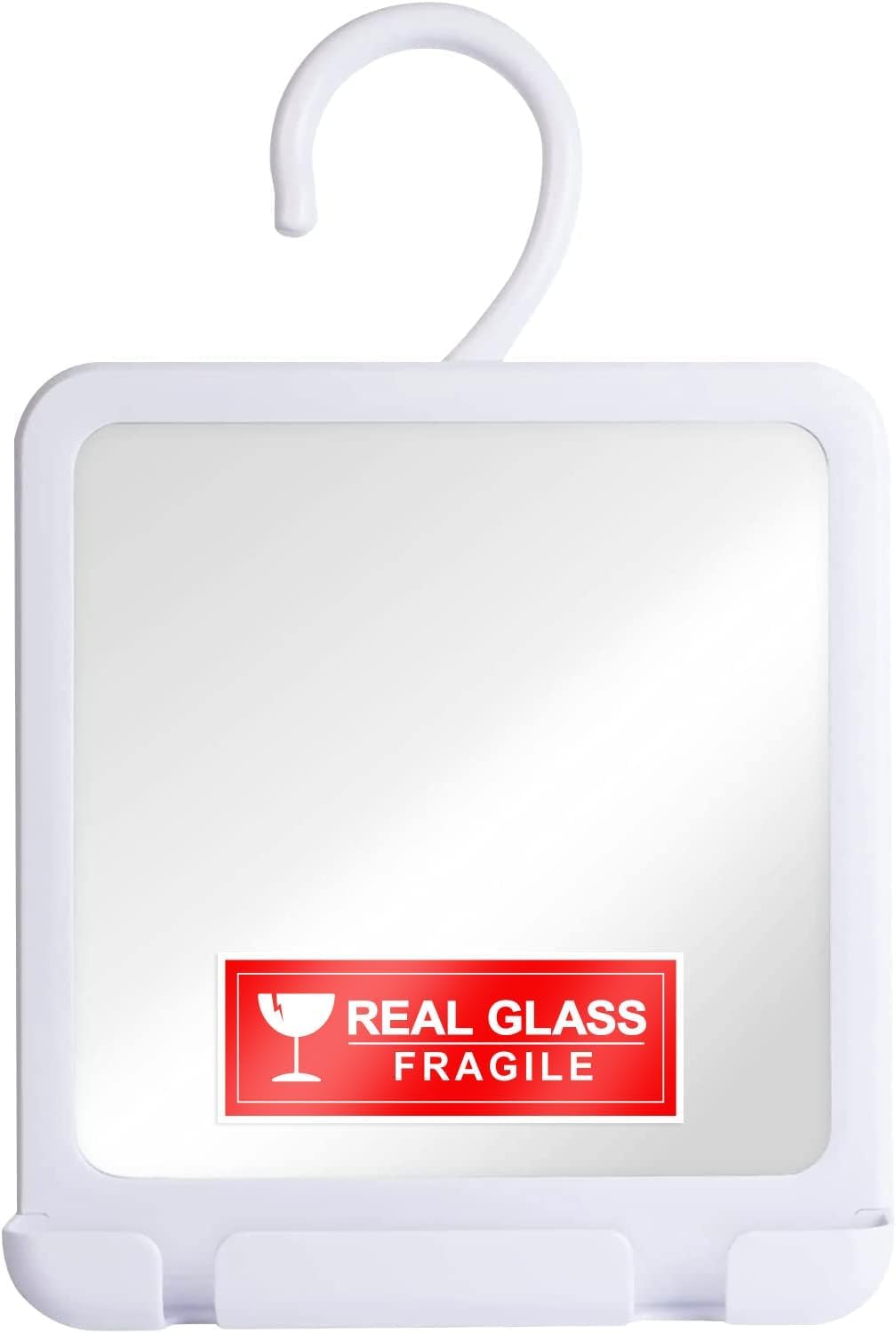 Mirrorvana White Hanging Fogless Shower Mirror With Shaving Holder, 360° Adjustable Hook And Distortion-Free Glass Surface - Fill Back Reservoir With Hot Water For Anti-Fog Shave (20 X 18Cm, Real Glass)