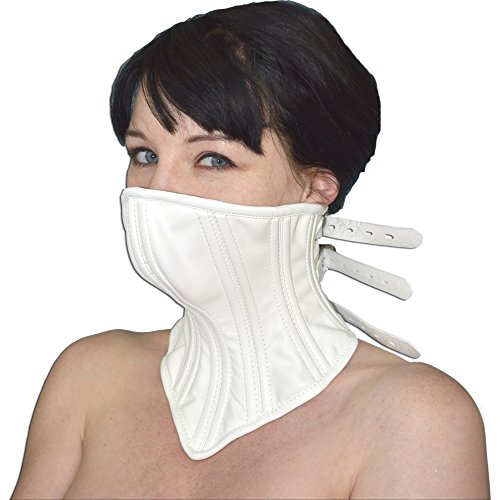 Posture Collar Corset de Cou Blanc en Simili Cuir avec Baleines pour Posture Rectiligne