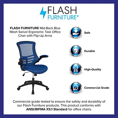 Flash Furniture Kelista Mid-Back Blue Mesh Swivel Ergonomic Task Office Chair With Flip-Up Arms #TOP3