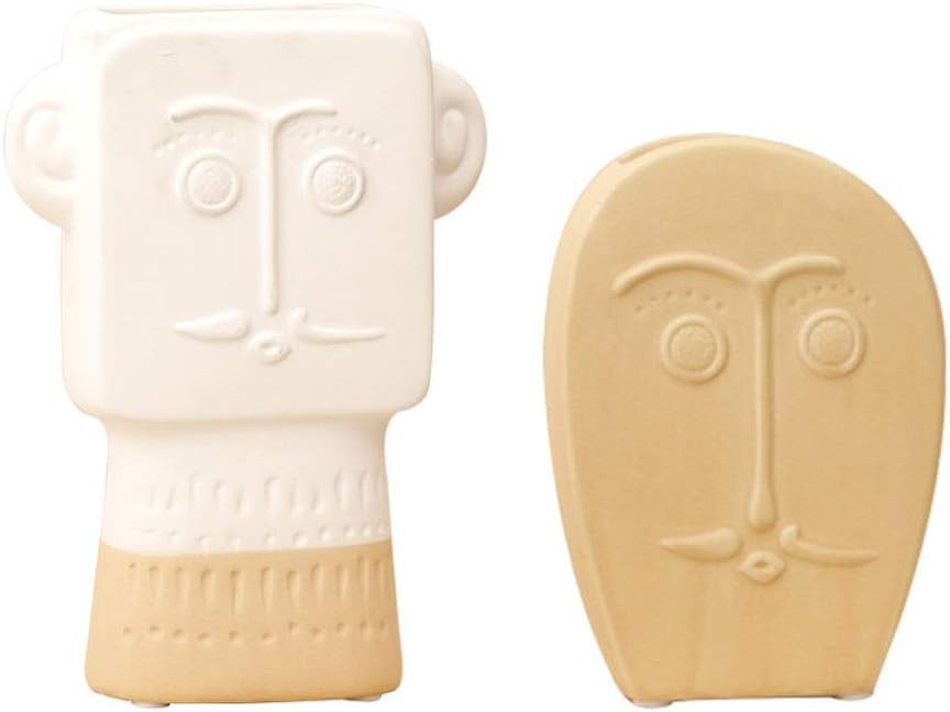 2pcs Nordic Creative Human Face Vase Ceramics Vases Cute Expression Ornaments Home Desktop Decoration Crafts (Color : Two-piece)