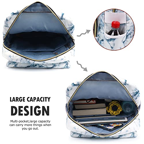 College Student School Bag Slim Laptop Backpack Travel Rucksack Daypack Marbling White4