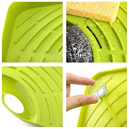 Image of ANKUL Sink Basket Strainer, Triangular Multifunctional Drain Shelf Kitchen Sink Strainer Holder Multifunctional Box Organizer for Soap, Dishwashing, Sponge etc (MIN 1 Quantity, Green)