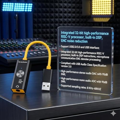 Image of Sound Card for Laptop PC I External Stearo USB to 3.5mm Jack Audio Adapter I One Click Noise Cancelling Audio Card Splitter Converter for Windows and Mac, Linux, (USB Sound Card)