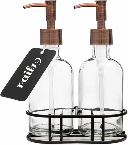 Miniatura 4 de Rail19 Juego de dispensador de jabón y mano de vidrio con bomba de metal, incluye organizador de metal, 8 onzas (Cali Chrome)