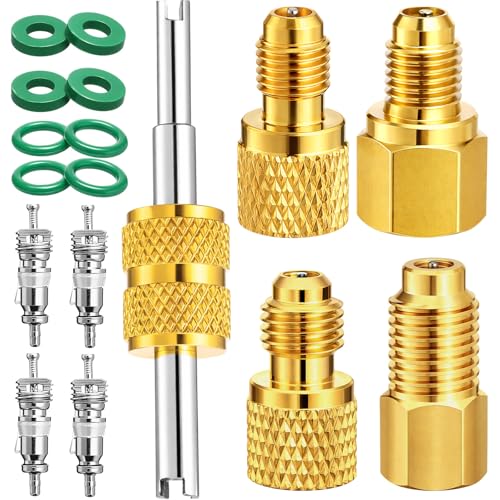 JaGely 17 Pcs Brass Refrigerant Tank Adapter 1/4