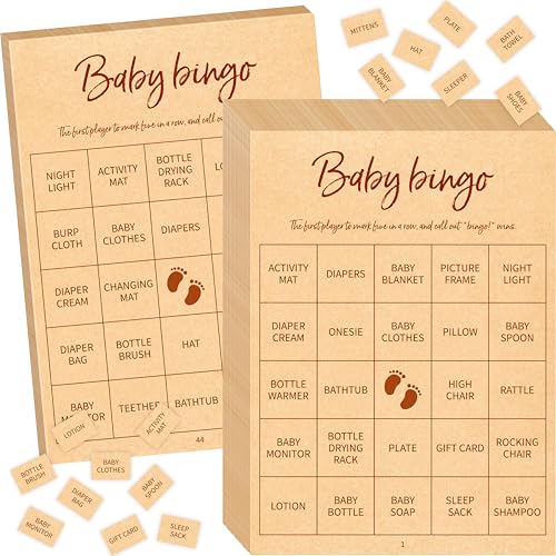 Gethelud Gioco di bingo per baby shower, 50 carte da bingo perforate, giochi di bingo per baby shower, addio al nubilato