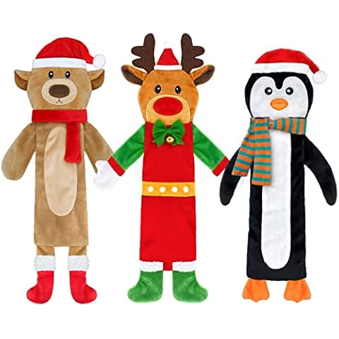 Yoochee 3 Pack Christmas Squeaky Dog Toys, Plush No Stuffing Toy for Dog Puppy, Durable Chew Bite Toys for Small Medium Large Dogs, Interactive Xmas Reindeer, Penguin, Bear for Aggressive Chewers Cover